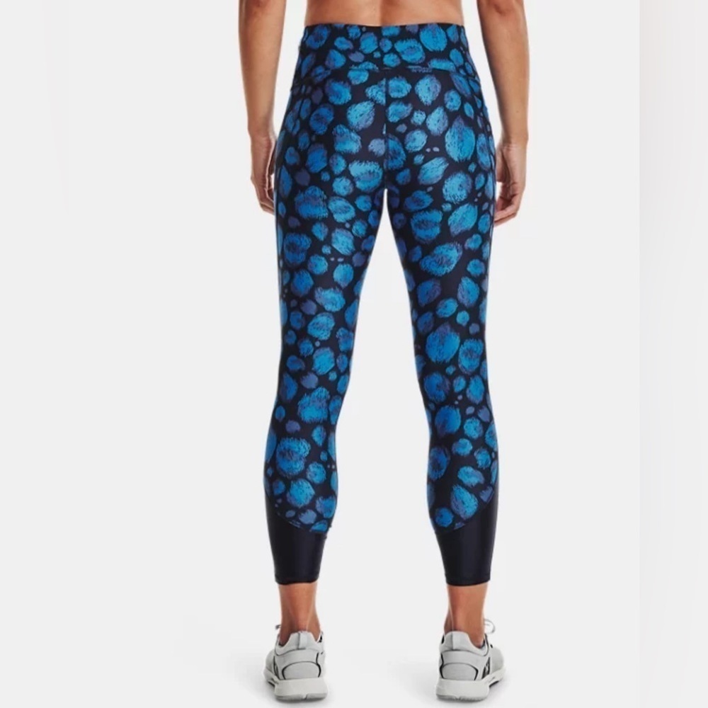 Under Armour Women's HeatGear No-Slip Waistband Blue Print Ankle Leggings sz SP - Picture 5 of 13